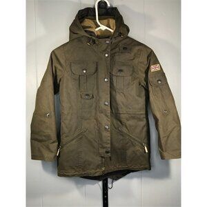 YOUTH Barbour Winter Force Parka Hooded Waxed Canvas Sherpa Jacket Sz MD 8/9